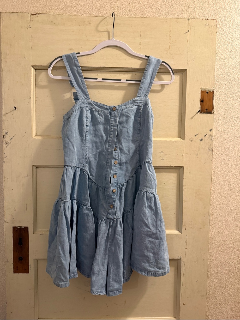 VICI Blue Tencel Chambray Tiered Mini Dress XS